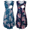 Maternity Wear Sleeveless Printed Dress Nursing Wear