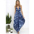 Women's ink graffiti print V-neck halter dress bohemian dress