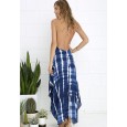 Women's ink graffiti print V-neck halter dress bohemian dress