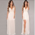 Deep summer v-neck lace stitching chiffon dress long skirt sexy dress