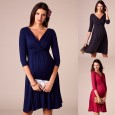 Hot pleated deep V-neck fashion party evening dress maternity dress breastfeeding dress