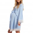 Hot selling solid color maternity dress lace lace stitching seven-point sleeve lace cardigan breastfeeding robe pajamas