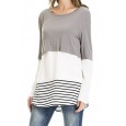 Maternity Wear Long Sleeves Round Collar Colorblock Lace Striped T-Shirt