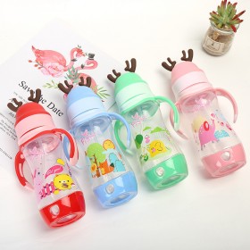 Wide mouth antler buckle bottom bottle PP curved anti-flatulence bottle 300ml nipple bottle