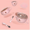 Baby tableware shatter-resistant cartoon stainless steel water injection thermal insulation bowl food supplement bowl suction cup bowl children's tableware set