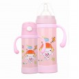 Baby insulated baby bottle children kettle with handle straw nipple dual-use stainless steel cartoon water cup learning drink cup