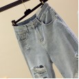 Spring and summer dress new style thin straight high waist ripped jeans female casual loose little daisy nine points old pants
