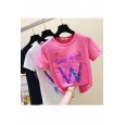 Bronzing cotton T-shirt female short-sleeved European goods pink summer new slim slimming jacket fashion