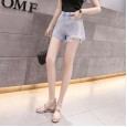 Summer new high waist a word bright diamond denim shorts female raw edge was thin wide leg hot pants