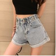 Denim shorts women loose high waist was thin summer new outer wear a student wide leg casual hot pants