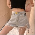 Denim shorts women's high waist was thin spring and summer new thin section rough edge loose hole shorts tide