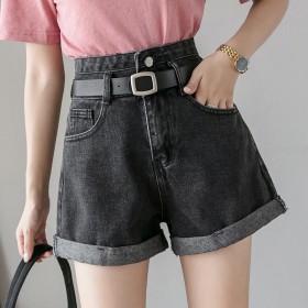 Denim shorts women's summer clothes new loose and wild high waist was thin a word wide leg curled casual pants