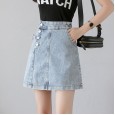Denim short skirt female spring and summer new high waist chic skirt a word bag hip skirt was thin tide