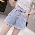 High waist curled wide leg denim shorts women summer new loose loose thin wild wild hot pants tide