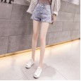 Embroidered denim shorts women's summer new high waist a word wear thin wide legs loose hot pants
