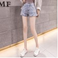 Embroidered denim shorts women's summer new high waist a word wear thin wide legs loose hot pants