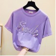 Summer new letter sequin short-sleeved T-shirt female loose white bottoming half-sleeved shirt tide