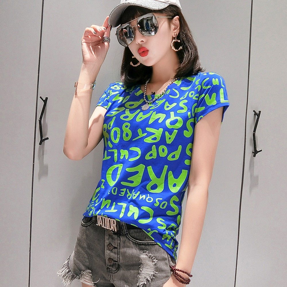 Summer fashion new printed short-sleeved T-shirt women's cotton slim Slim wild half-sleeved shirt shirt tide