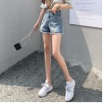 High waist denim shorts female summer new loose loose thin hole a word large size wide leg hot pants tide