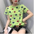 Summer new heavy industry cartoon pattern personality hollow 3D texture fashion comfortable short sleeve t-shirt female