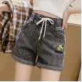 Real shot denim shorts women loose high waist wide legs summer new curling black gray a word tide