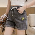 Real shot denim shorts women loose high waist wide legs summer new curling black gray a word tide