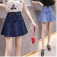 Elastic waist denim short skirt female skirt large size high waist pleated skirt anti-glare A word pettiskirt female summer student