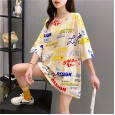 Mid-length loose large version short-sleeved cotton t-shirt female new student wild letter printed top