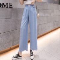 Small Daisy Tencel Denim Wide Leg Pants Women's Summer Thin High Waist Slim Down Casual Straight Cropped Pants