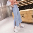 Thin section Tencel high waist was thin split jeans jeans wide legs nine points wind pants female super fire summer