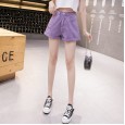 Purple hole denim shorts female summer thin section loose high waist was thin curling hot pants tide