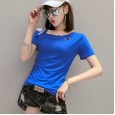 Off-shoulder t-shirt women's new fashion embroidered hot rhinestone short-sleeved wild tide brand shirt shirt summer