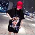 Summer style new personality short-sleeved t-shirt women loose large version of the long cartoon bottom missing shirt