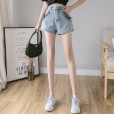 Summer new tide design feels thin drawstring shorts high waist denim shorts female lace wide leg pants