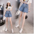 Stretch denim shorts female summer new wave high waist a word loose large size MM was thin hot pants