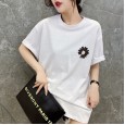 Summer new small daisy short-sleeved T-shirt women loose cotton mid-length half-sleeved shirt tide