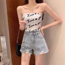 Denim ultra shorts women high waist new summer thin section loose thin cartoon wide leg pants high waist hot pants