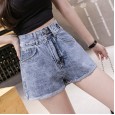 Denim shorts women's summer new embroidery smile face loose loose wide legs high waist a word hot pants