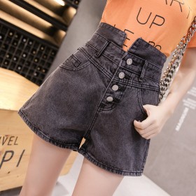 High waist denim shorts female new slim slim retro casual wide leg pants tight wild hot pants