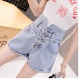 High waist denim shorts female new slim slim retro casual wide leg pants tight wild hot pants