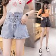 High waist denim shorts female new slim slim retro casual wide leg pants tight wild hot pants