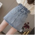 Spring new denim skirt female junior high school students casual elastic waist short skirt A word high waist skirt