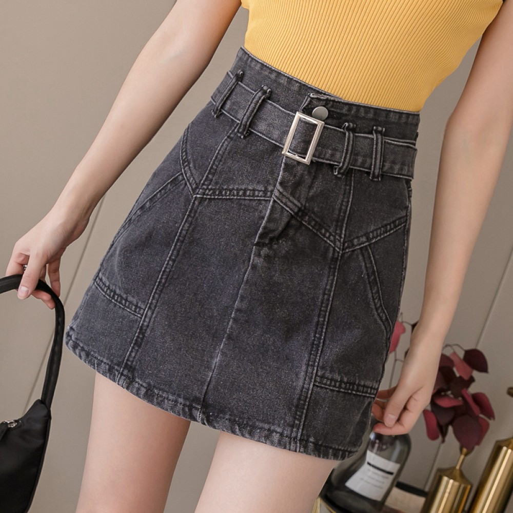 Denim skirt skirt women's spring and summer new high waist was thin a word skirt bag hip skirt black short skirt tide
