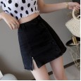 Short skirt female spring and summer denim skirt new a-line skirt breasted skirt high waist bag hip skirt lined hakama