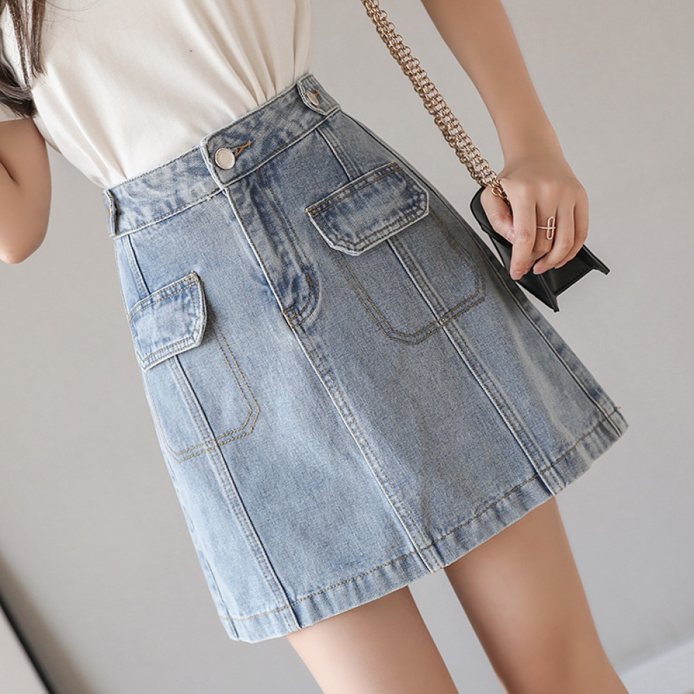 Denim skirt skirt women's spring new wild anti-glare package hip step skirt high waist a-line skirt skirt