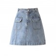 Denim skirt skirt women's spring new wild anti-glare package hip step skirt high waist a-line skirt skirt