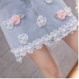 Spring dress new fresh beaded three-dimensional flowers worn high waist denim short skirt female slim skirt
