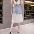 Skirt spring and spring new mesh denim skirt female summer high waist was thin skirt a word mid-length skirt