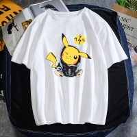 Tide brand hip-hop print #pure cotton short-sleeved couple round neck T-shirt cute Meng Pikachu