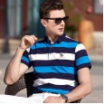 Summer new men's short-sleeved business T-shirt striped cotton lapel polo shirt